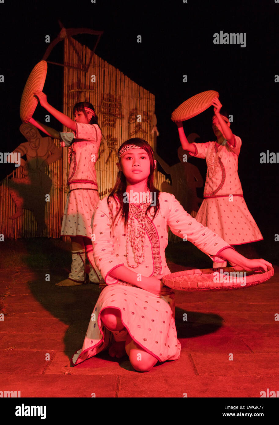 Aboriginal tribal dancing at the Leader Bulowan Hotel. Village Taroko is designed to be a small tribal village. Stock Photo