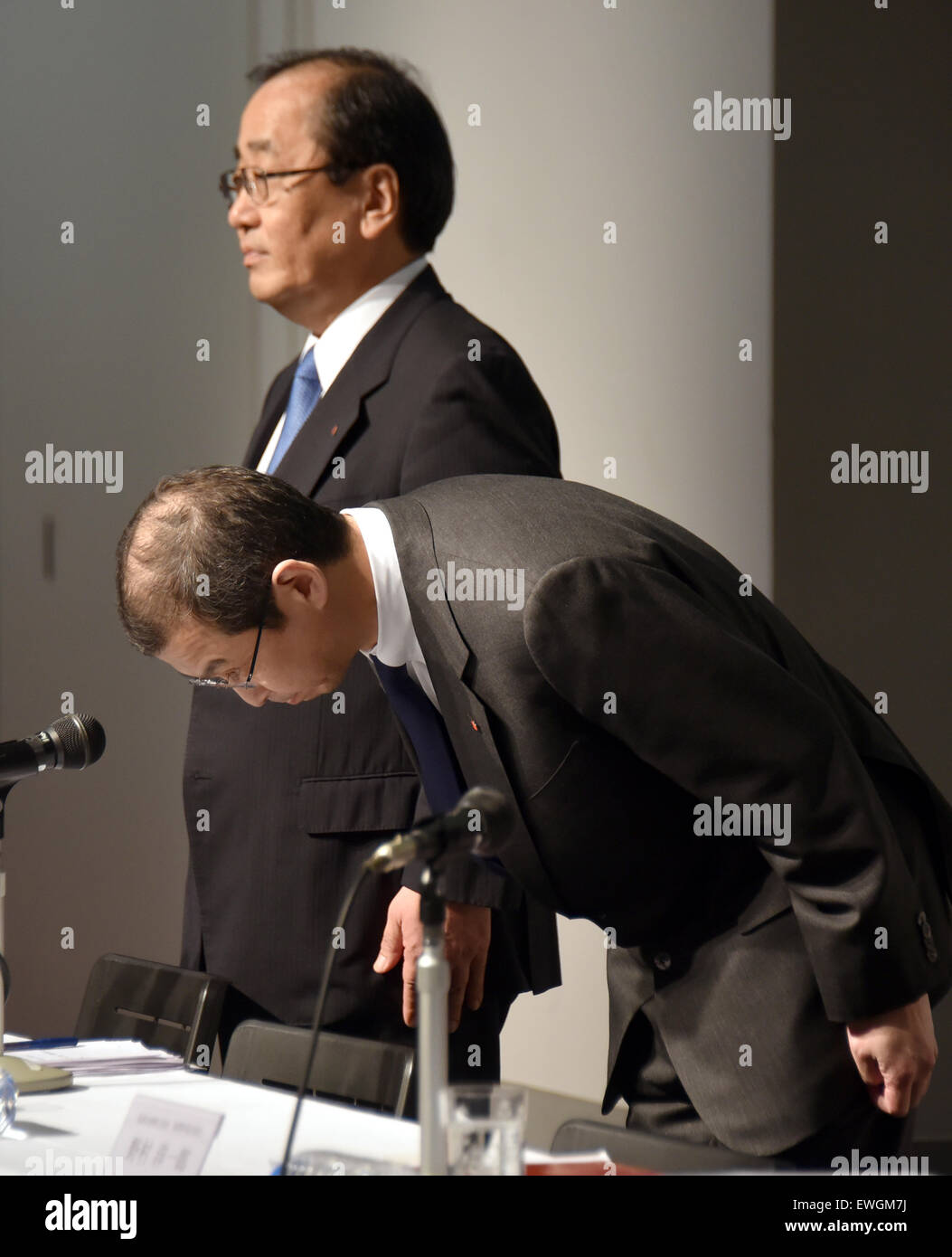 Tokyo, Japan. 25th June, 2015. Chief Executive Shigehisa Takada, right