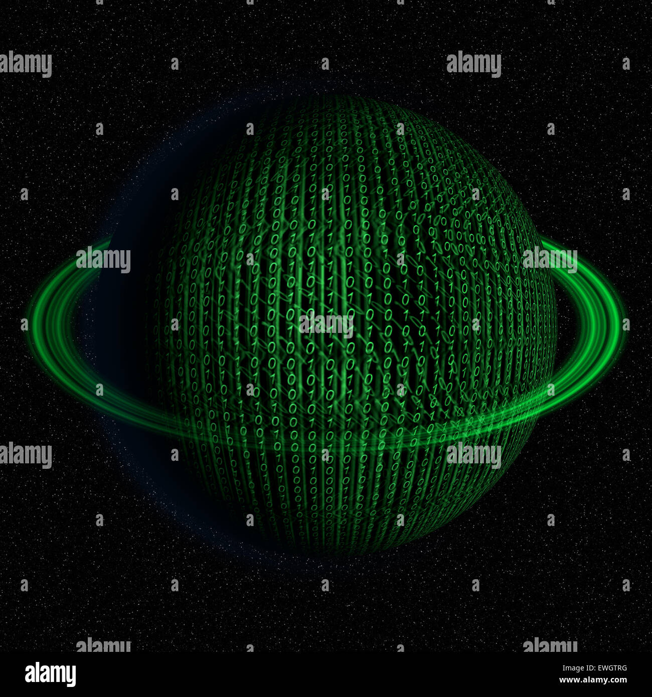 Digital, binary code, IT world planet abstract illustration in green color. Stock Photo