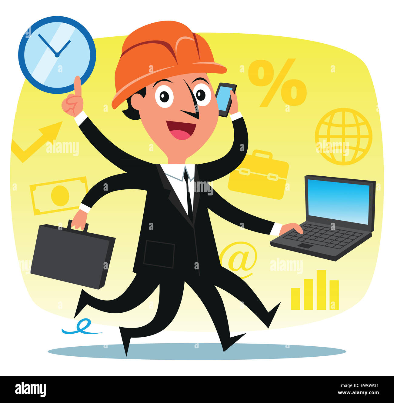 Businessman multitasking around the clock Stock Photo