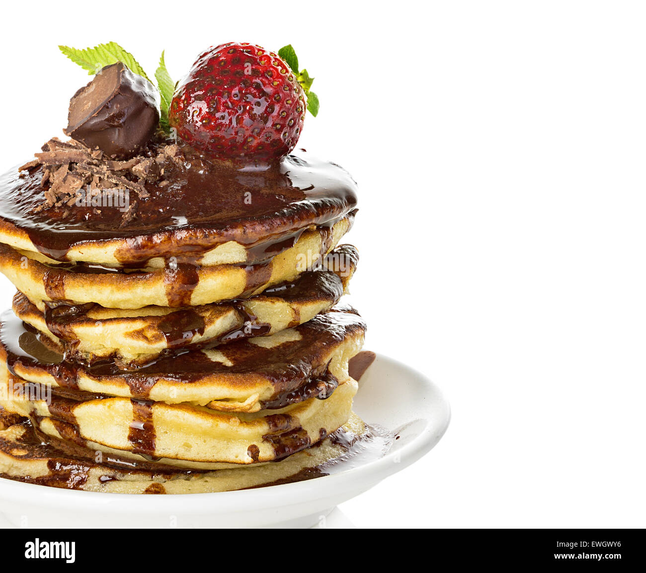 Pancakes with chocolate syrup Stock Photo