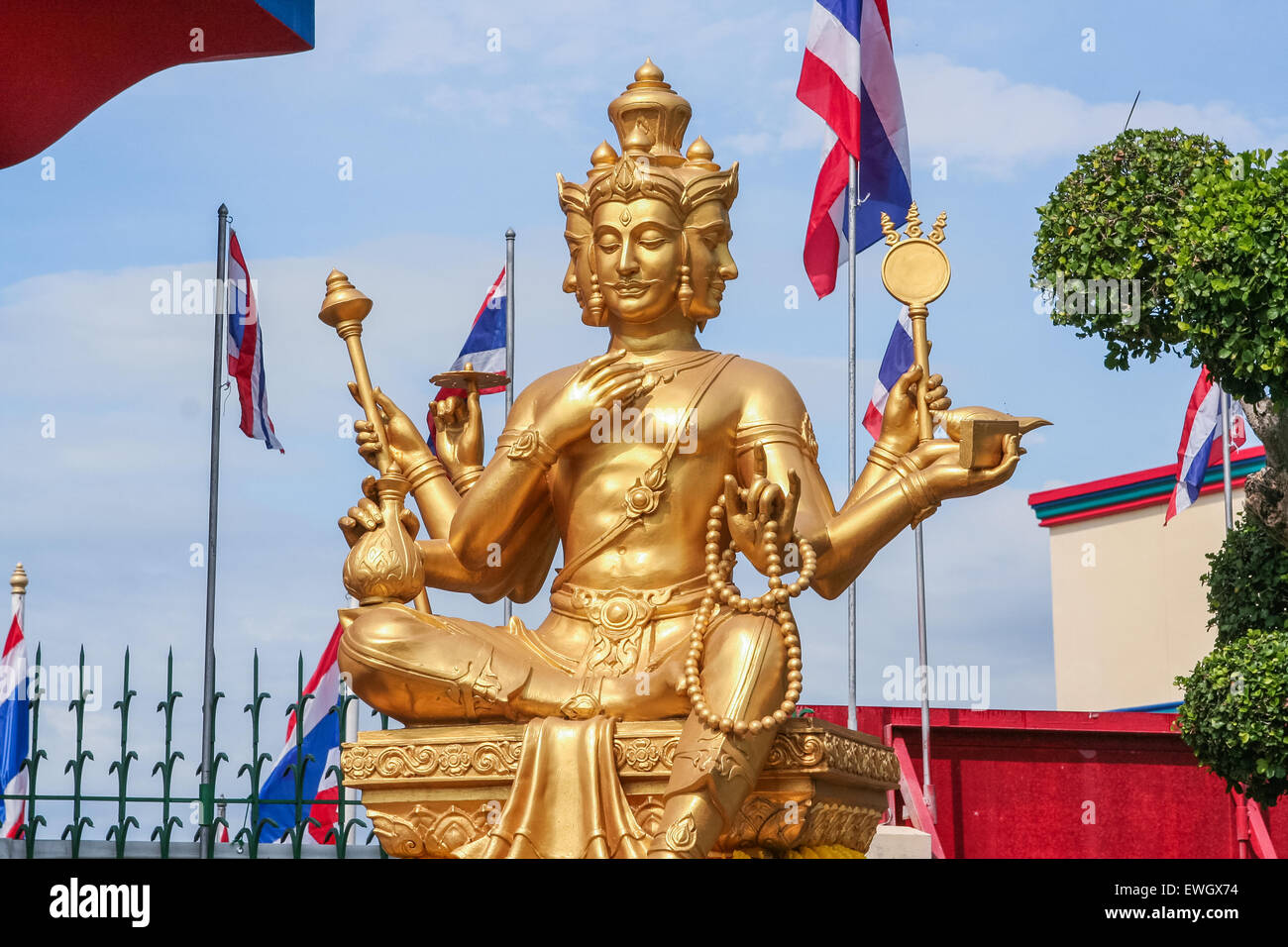 Beautiful big golden Brahma statue. Pattaya, Thailand Stock Photo - Alamy