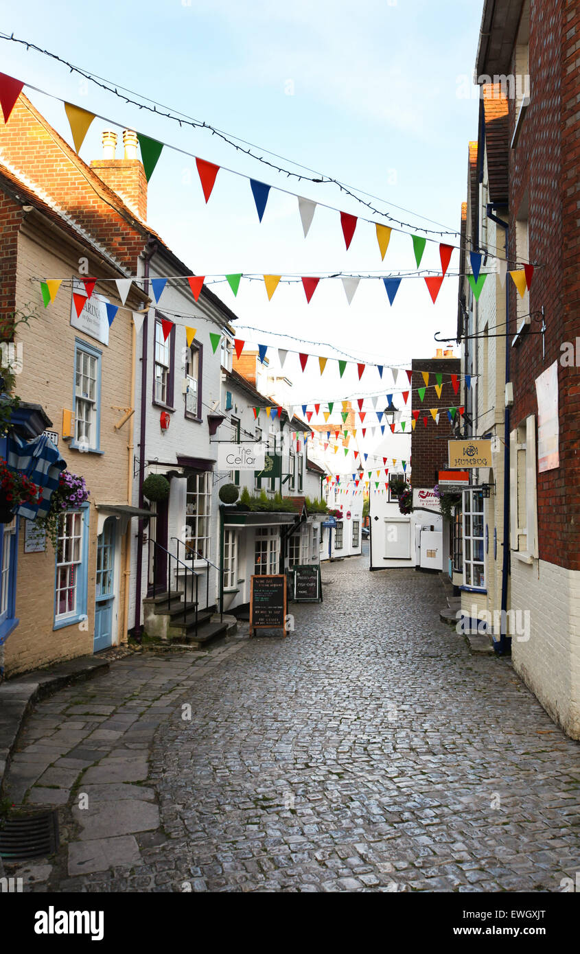 Quay Hill and Quay Street in Lymington Hampshire on the edge of the New Forest Stock Photo
