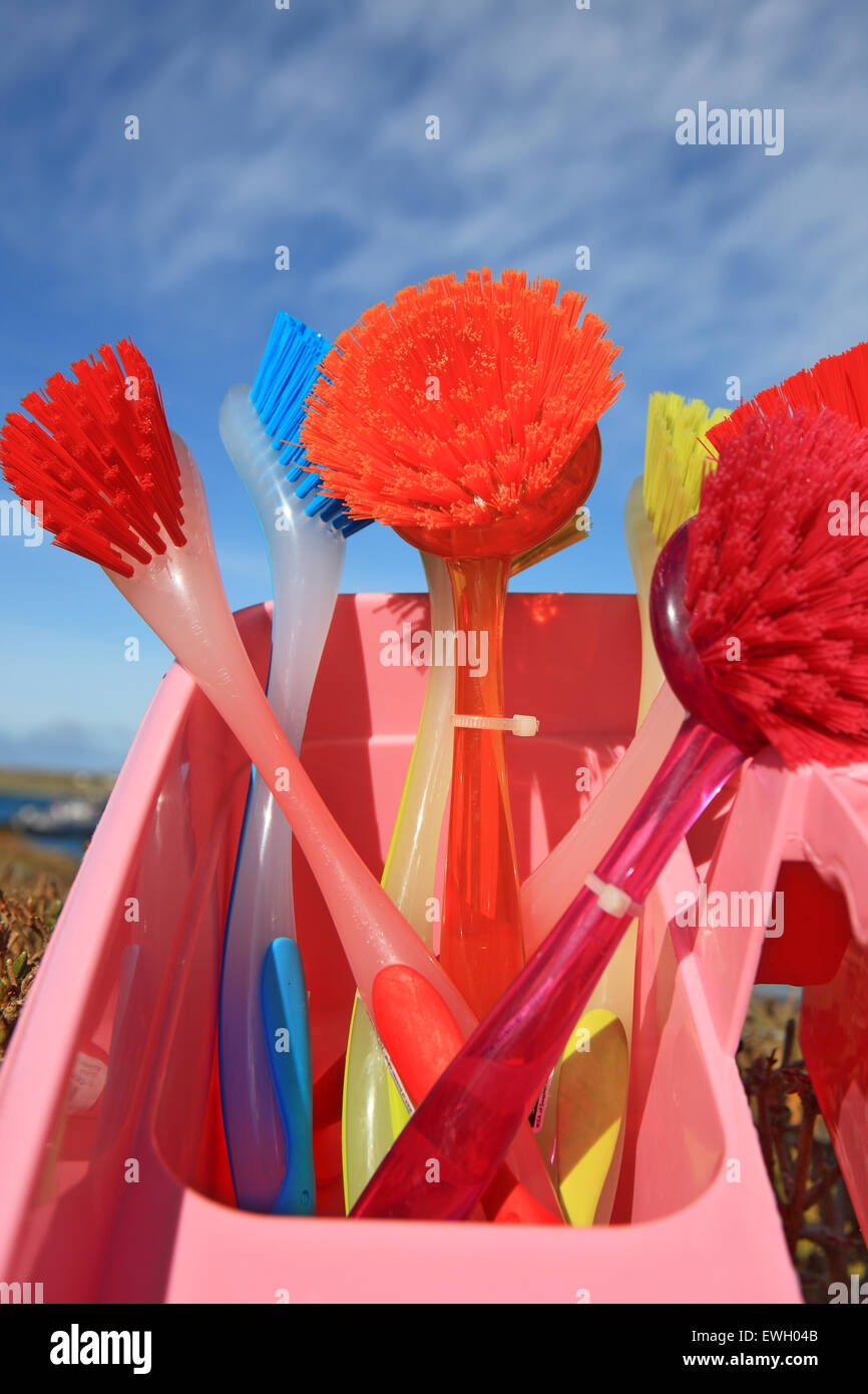 Brightly coloured dish washing brushes Stock Photo Alamy