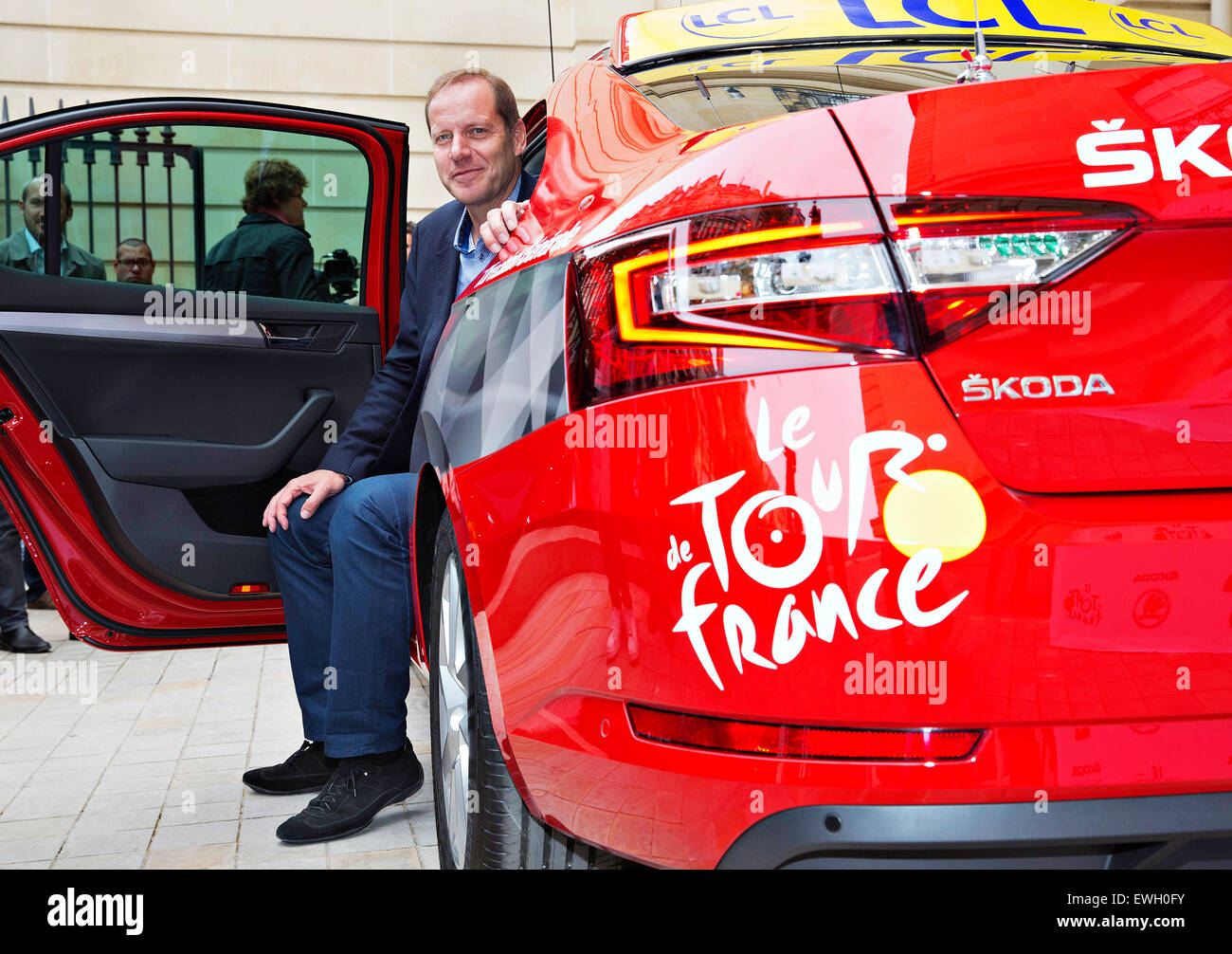 Skoda Superb, Tour de France, red, car for director, Tour de France, Christian Prudhomme Stock