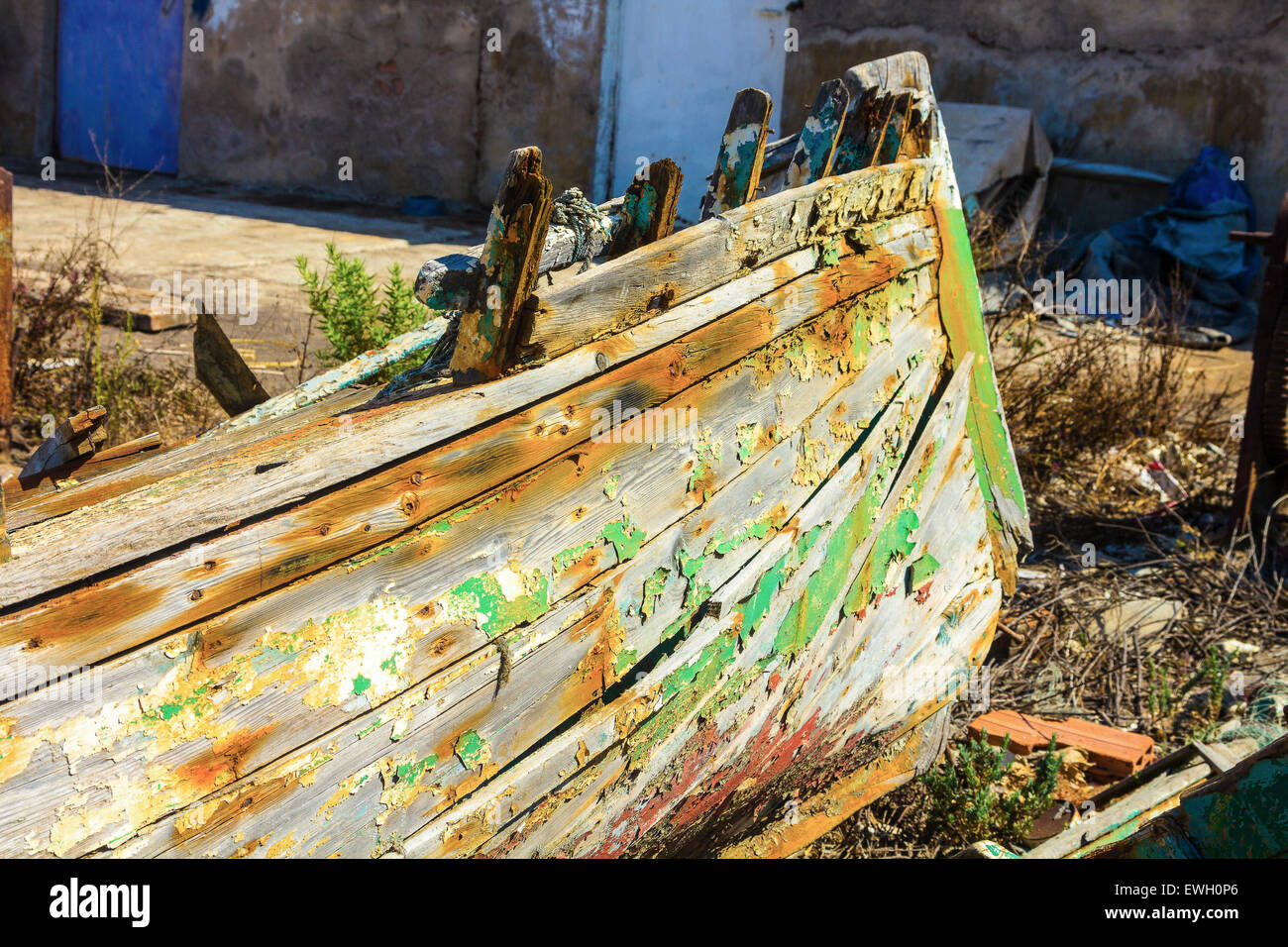 Old abandoned and broken boat fishing Stock Photo - Alamy