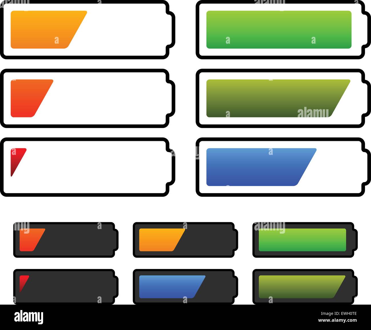 Illustration of battery level indicators. Battery life, accumulator, battery  running low, battery recharging vector Stock Vector Image & Art - Alamy