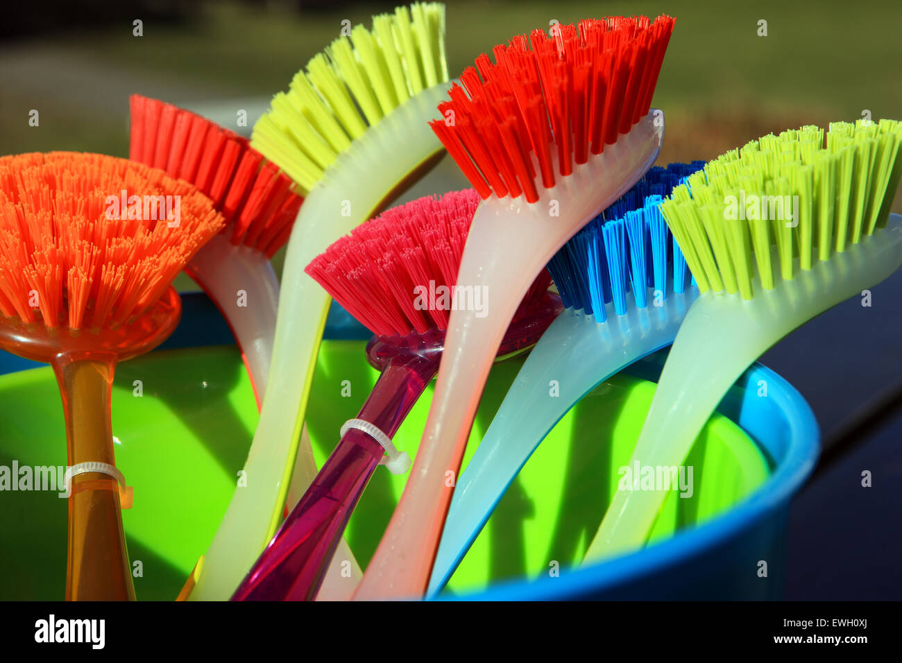 Brightly coloured dish washing brushes Stock Photo Alamy