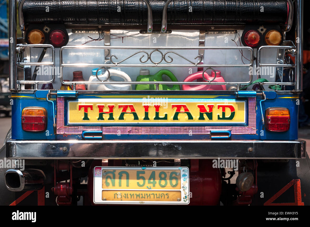 Rear view of a parked tuk-tuk, Bangkok, Thailand Stock Photo