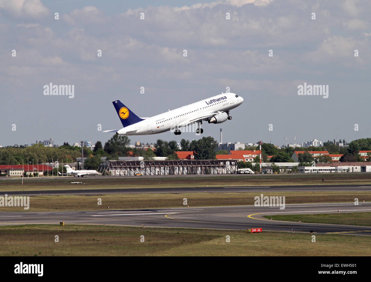 Berlin, Germany, Airbus A320 Lufthansa takes off from Tegel Airport Stock Photo