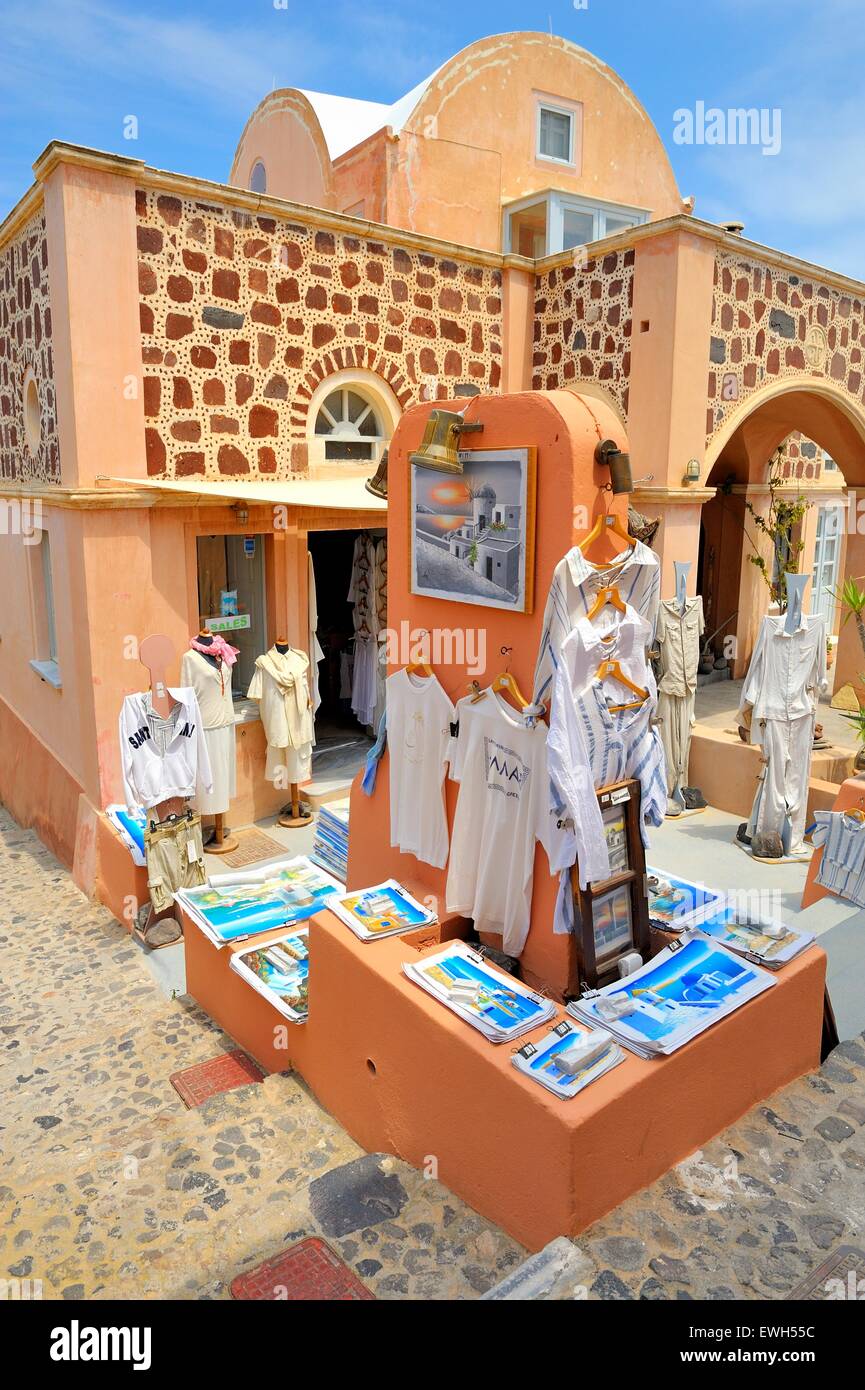 The exterior of a Tourist gift Shop in the village of Oia Santorini Greece Stock Photo