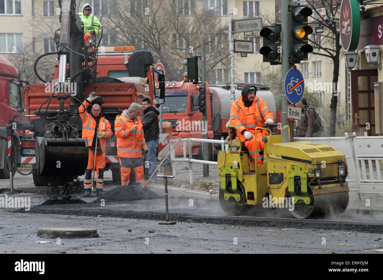 Berlin, Germany, Road construction Stock Photo Alamy