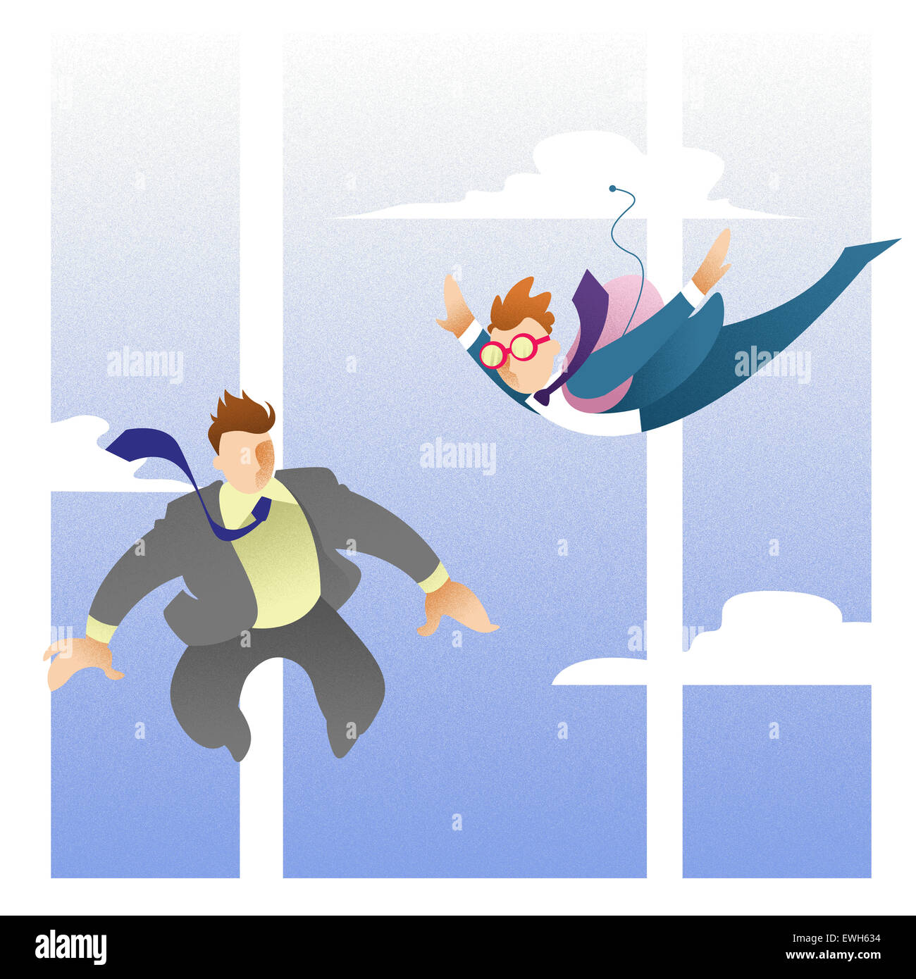 Insured businessmen carefreely flying in air Stock Photo