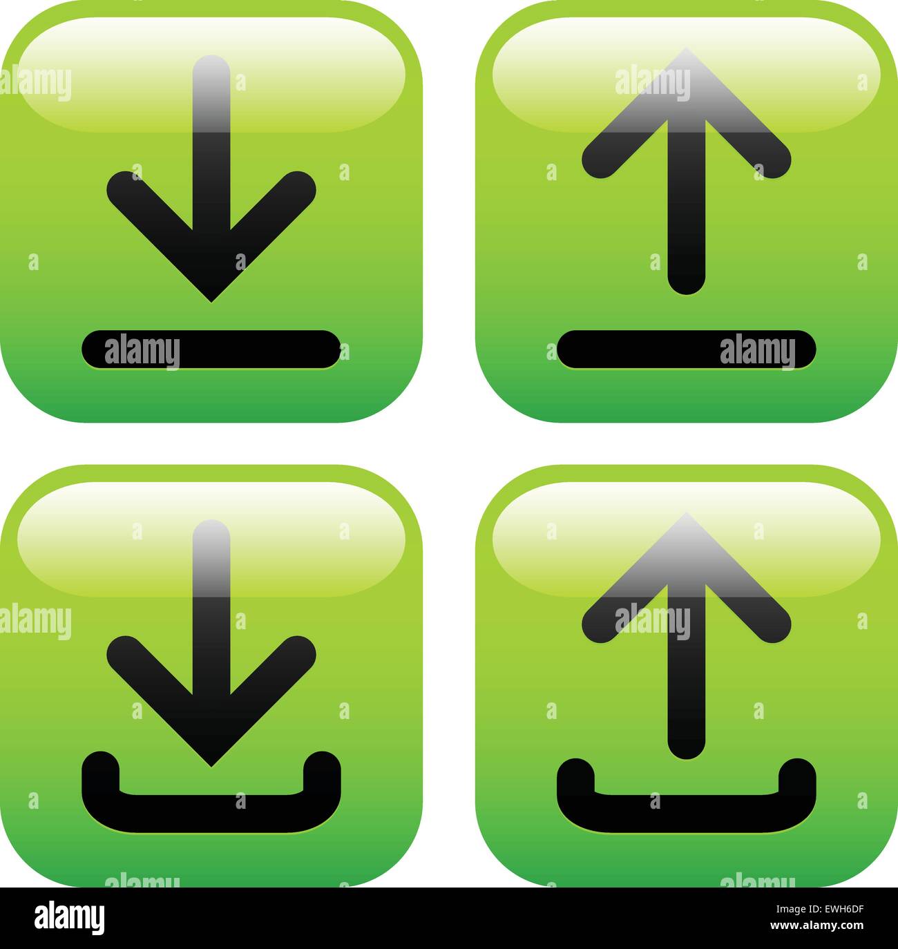 Stylish green upload, download buttons or generic up, down concept ...