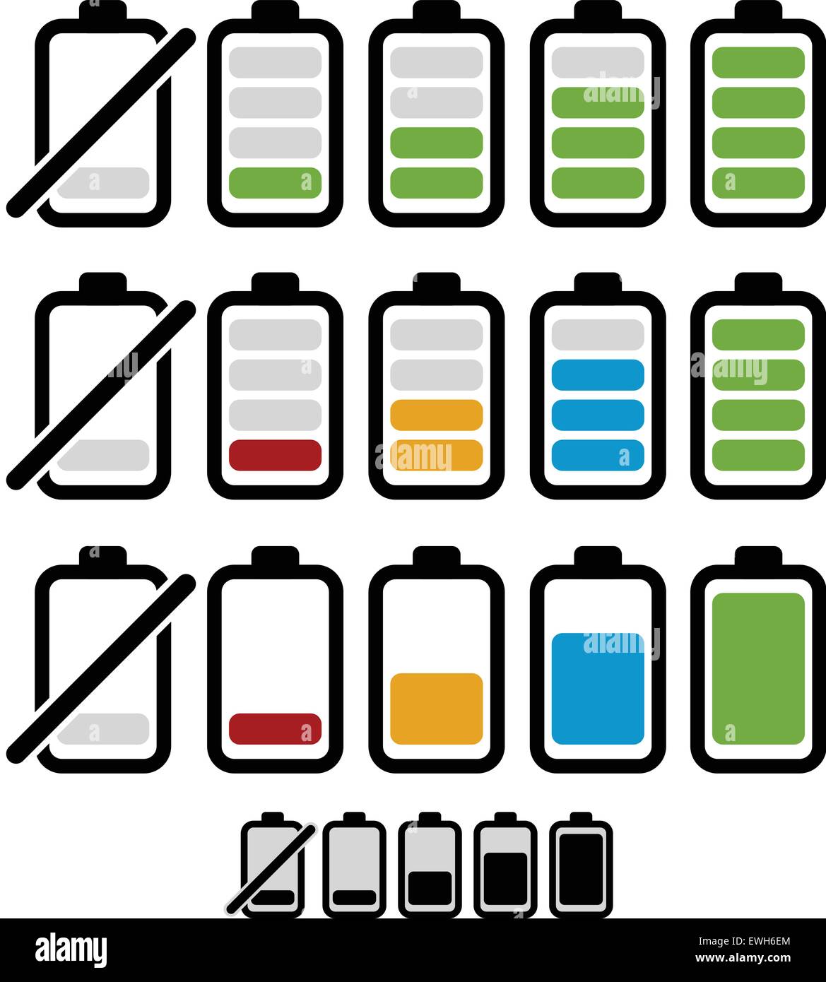 Battery level or life indicator set. Segmented and bar style versions ...