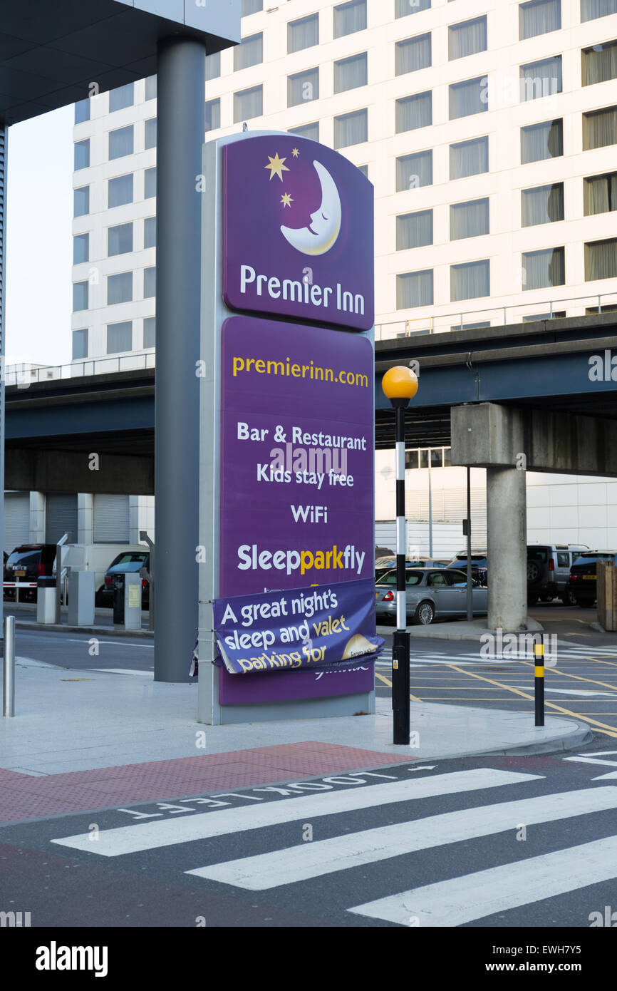 Premier Inn sign at Gatwick airport, North terminal Stock Photo
