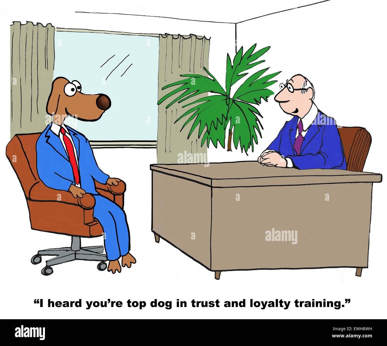 Business cartoon of businessman saying to business dog, 'I hear you are top dog in trust and loyalty training' Stock Photo - Alamy Business cartoon of businessman saying to business dog, 'I hear you are top dog in trust and loyalty training' Stock Photo - Alamy