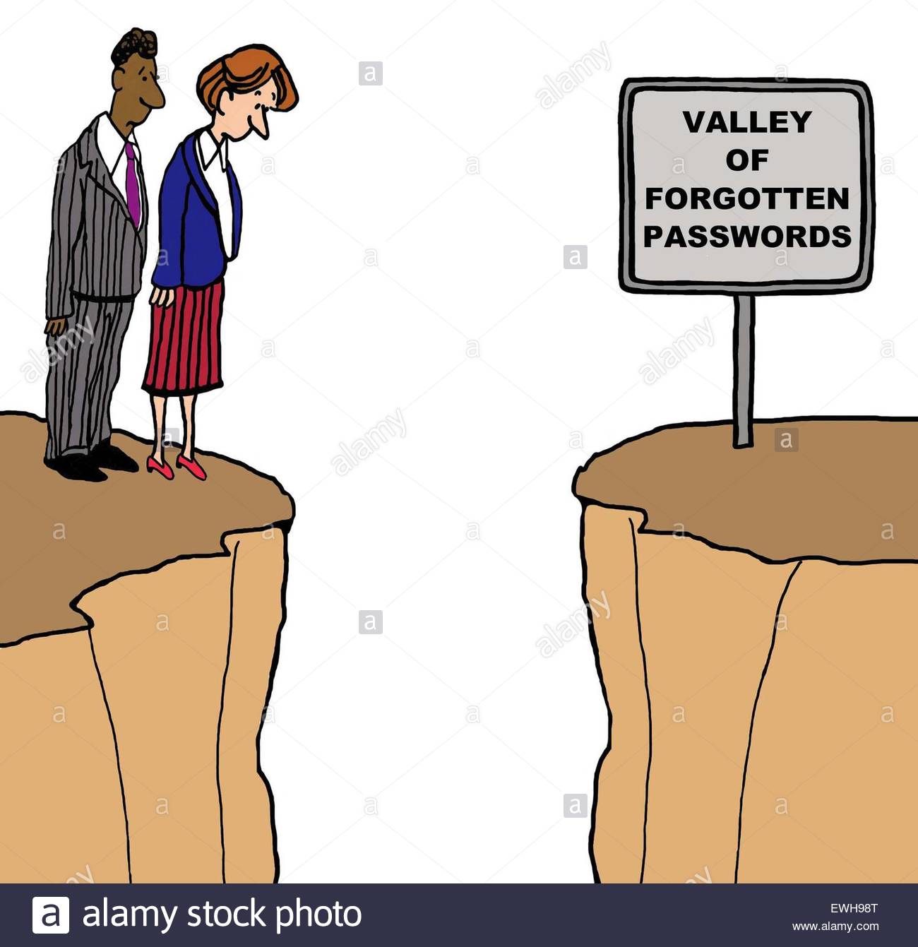Business Cartoon Of Businesspeople Looking Down From Cliff And Sign Stock Photo Alamy