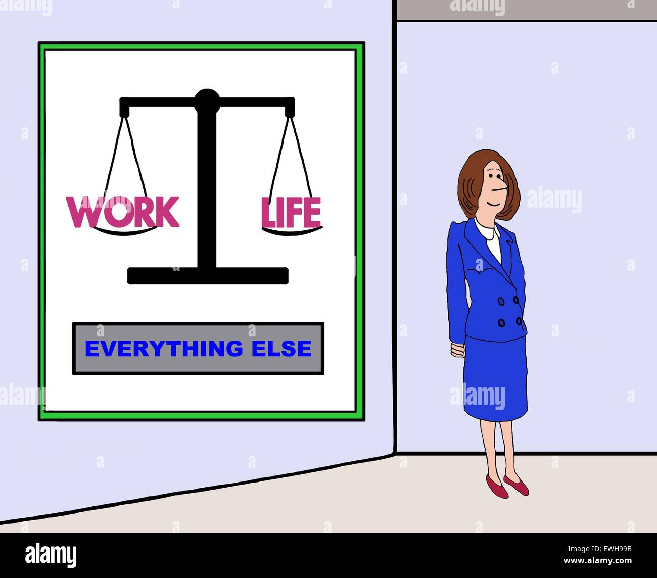 Business cartoon of businesswoman standing in front a chart that ...