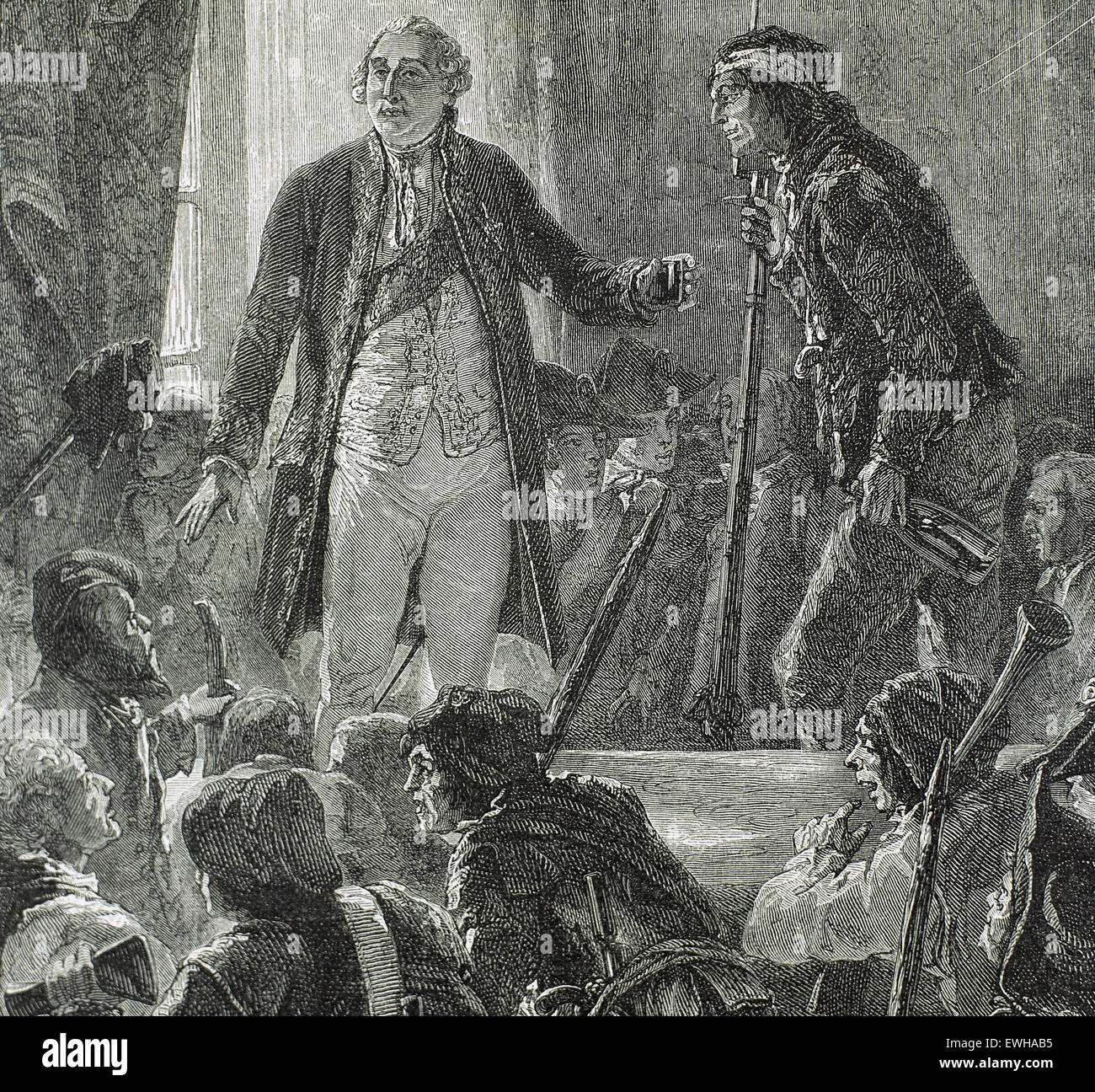 French Revolution. Sansculottes offering wine to King Louis XVI. drink the health of the nation. Engraving by P. Jonnard. La Historia de Francia, 1900. Stock Photo