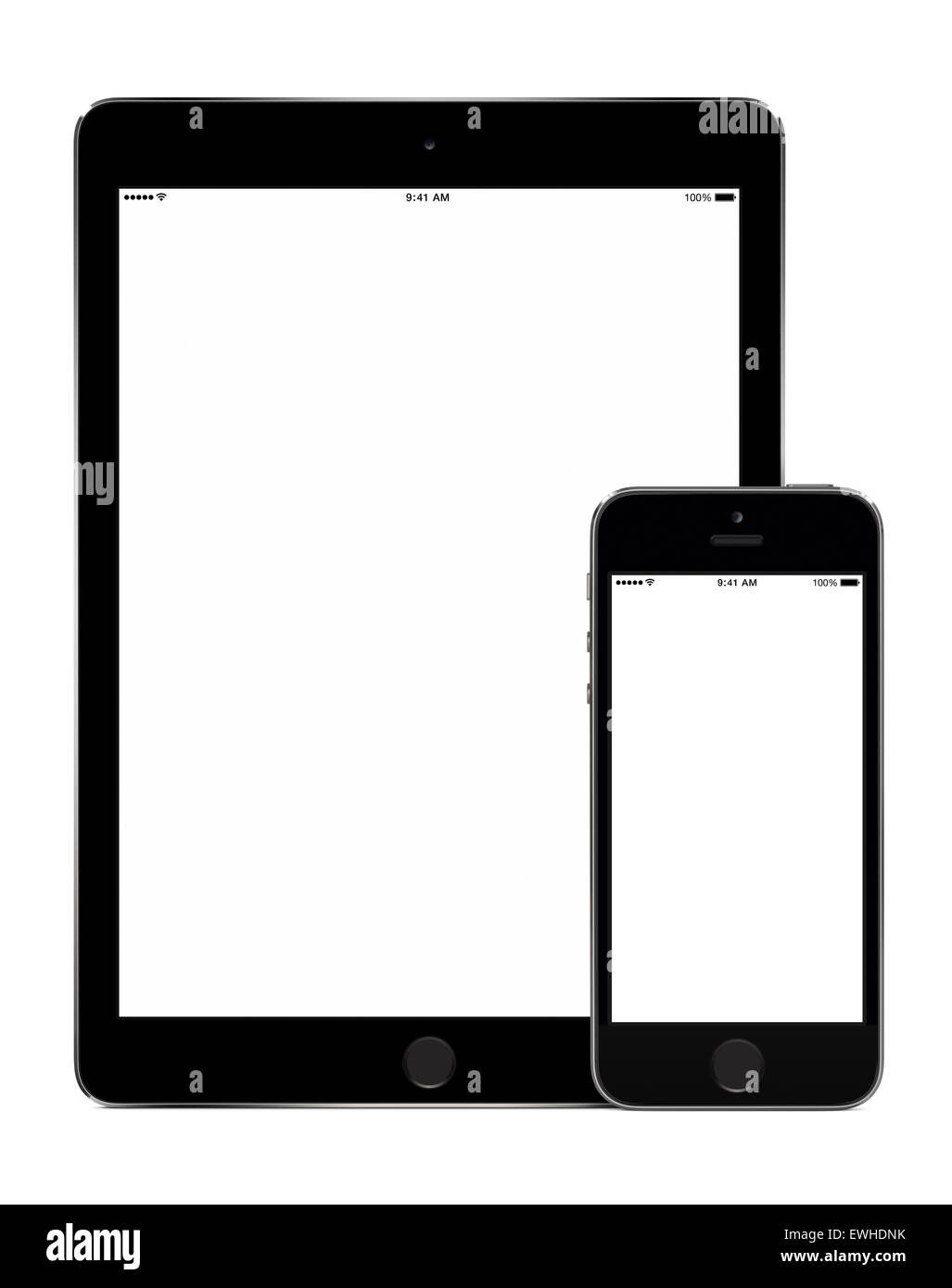 Tablet computer and smart phone in portrait orientation template mockup for responsive design presentation. High quality. Stock Photo