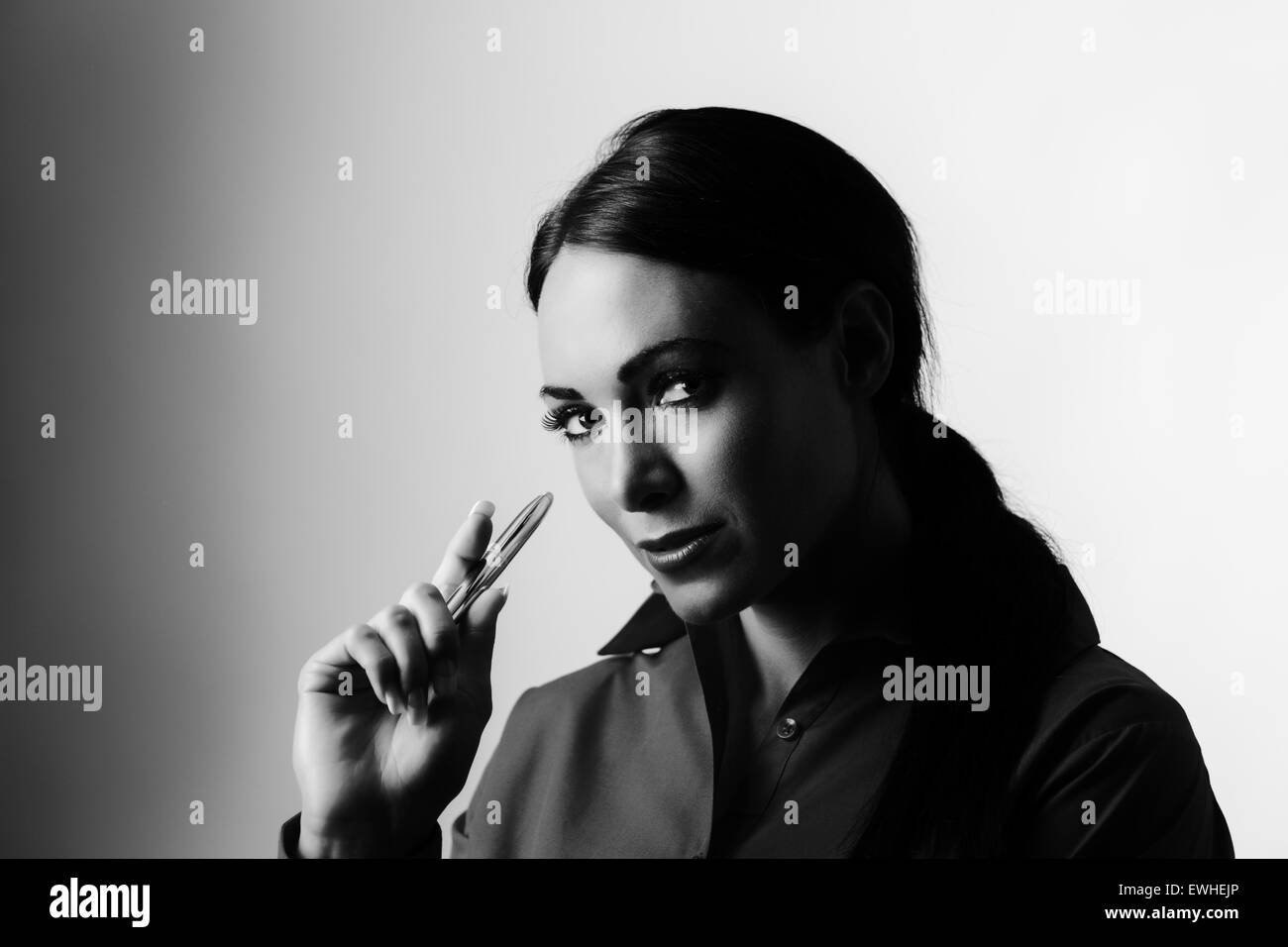 Beautiful woman thinking Black and White Stock Photos & Images - Alamy