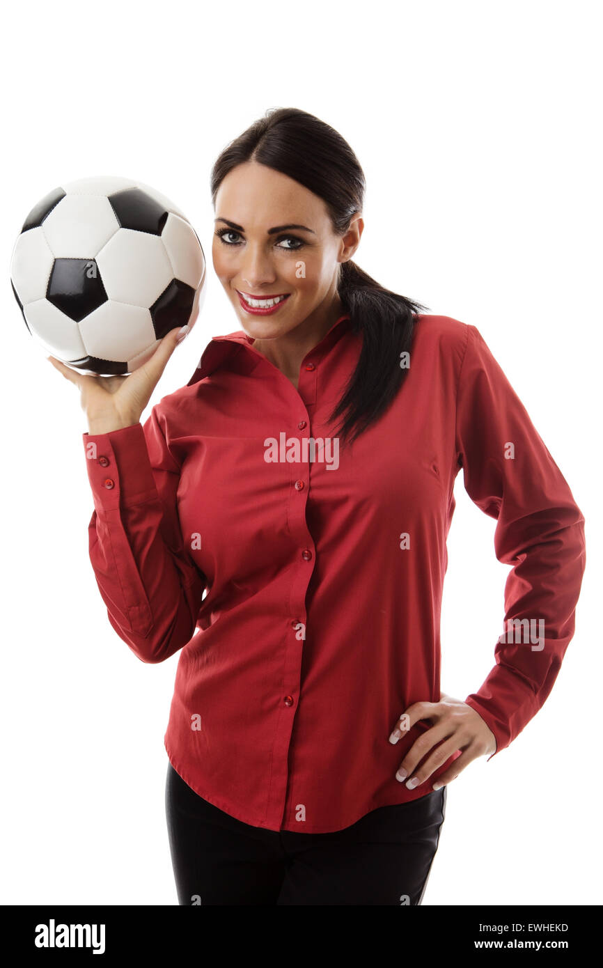 business woman holding a football Stock Photo