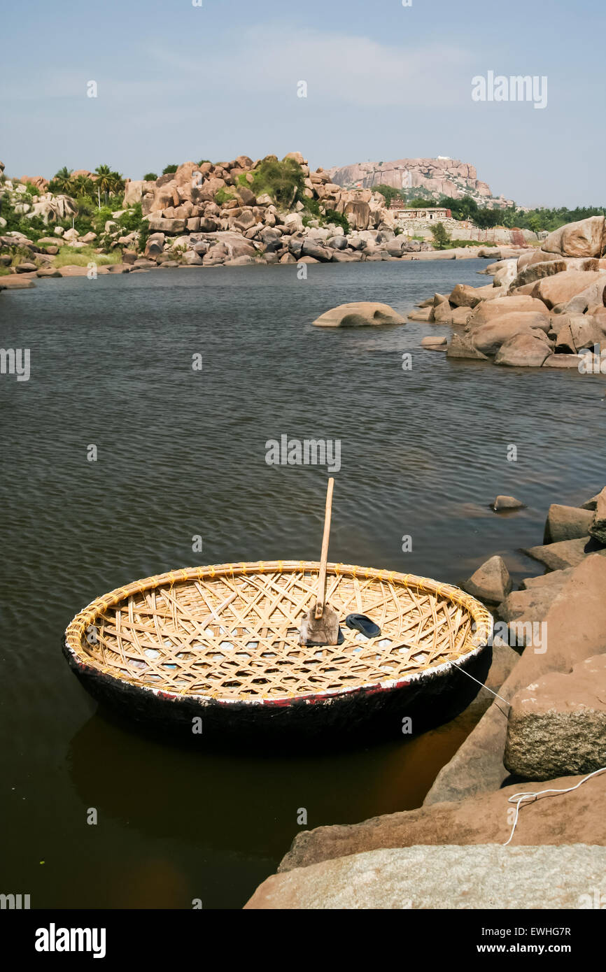 Traditional round boat in hampi Stock Photo