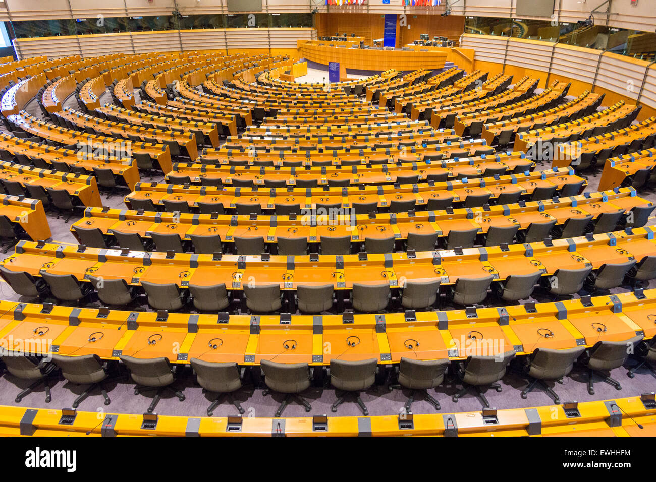 The European Parliament Room (debating chamber) on July 30, 2014 in Brussels. Stock Photo