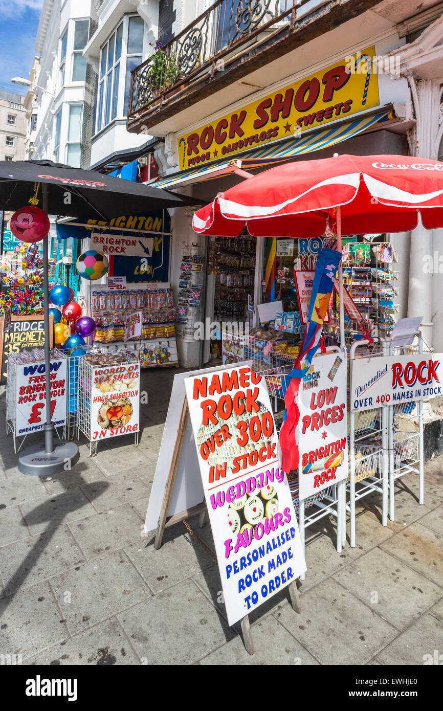 Rock Shop, a souvenir shop selling traditional sticks of rock and other souvenirs, Brighton, East Sussex, UK Stock Photo