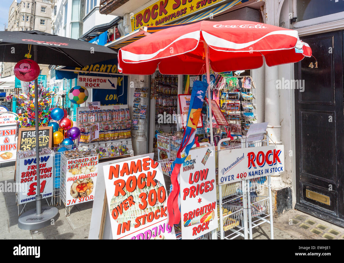 Rock Shop, a souvenir shop selling traditional sticks of rock and other souvenirs, Brighton, East Sussex, UK Stock Photo