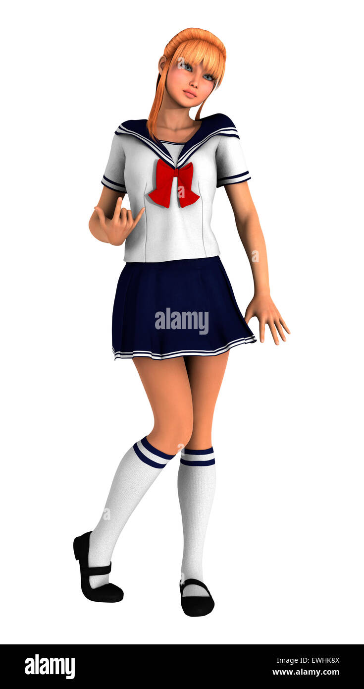 3D digital render of a cute schoolgirl isolated on white background ...