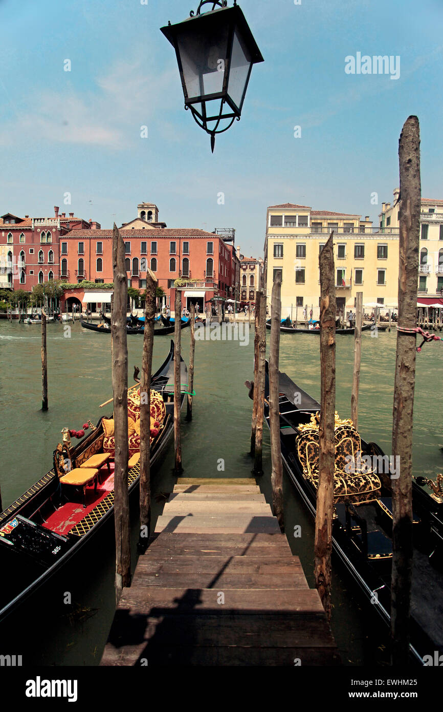 Venezia- Canal Grande (Grand Canal) Gondolas Stock Photo