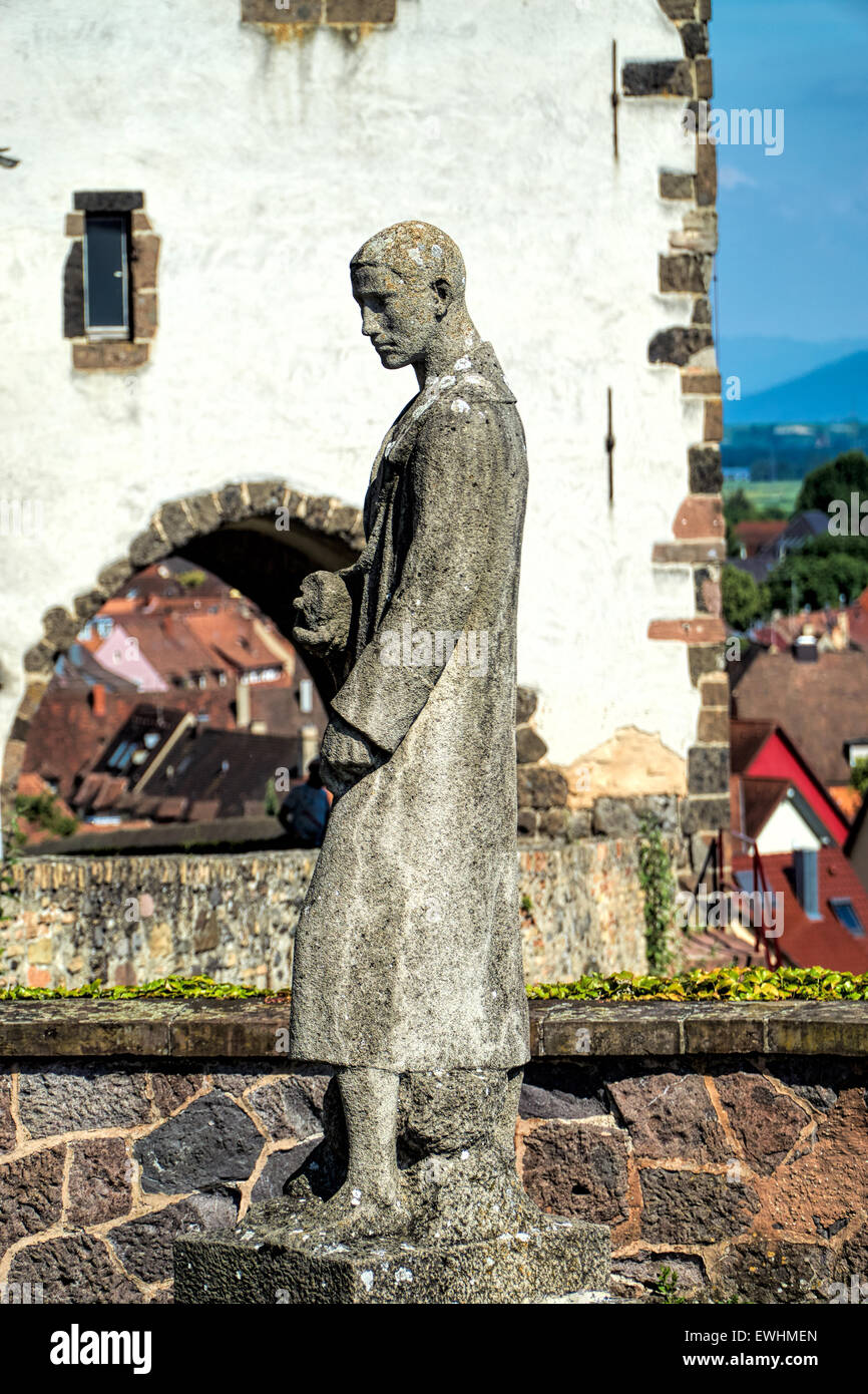 The memorial in Breisach with views of the Hagenbach tower in the background Stock Photo