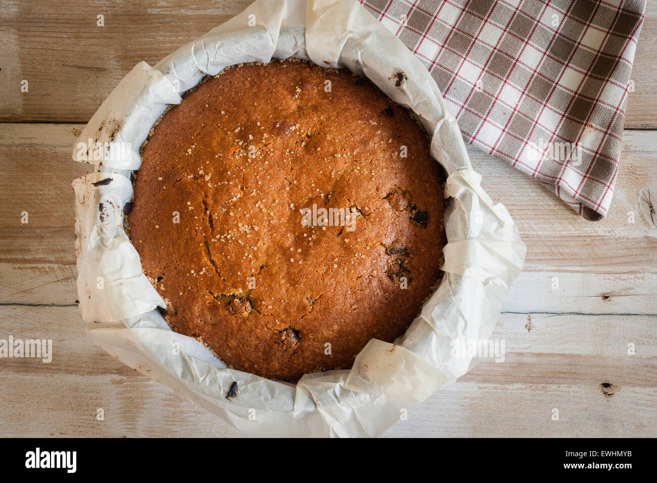 Traditionally home baked fruit cake straight out of the oven Stock Photo