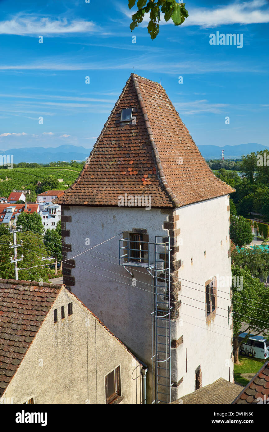 Views of the Hagenbach tower and the town of Breisach from top Stock Photo