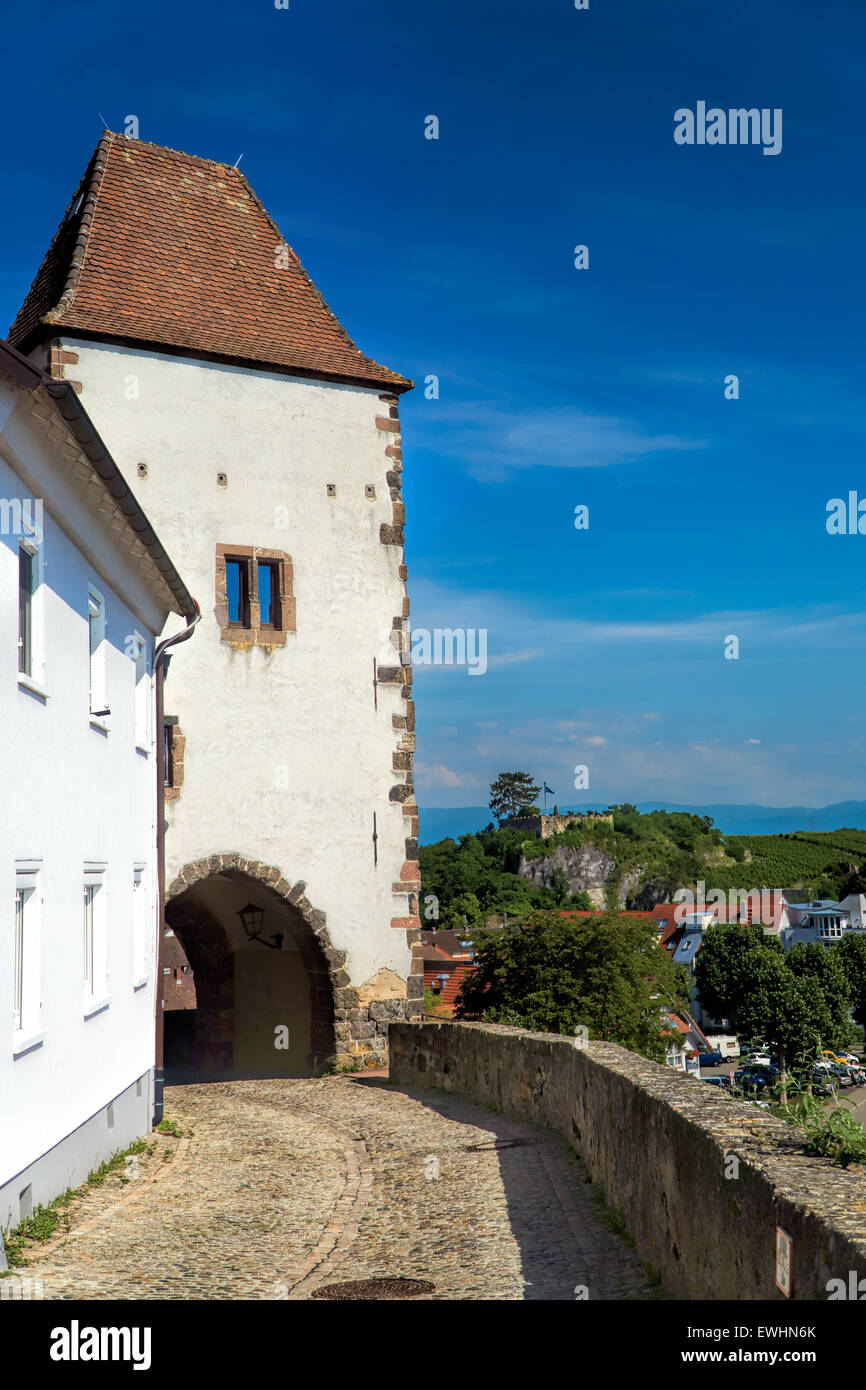 The Hagenbach tower in Breisach with views across to the Eckartsberg Stock Photo