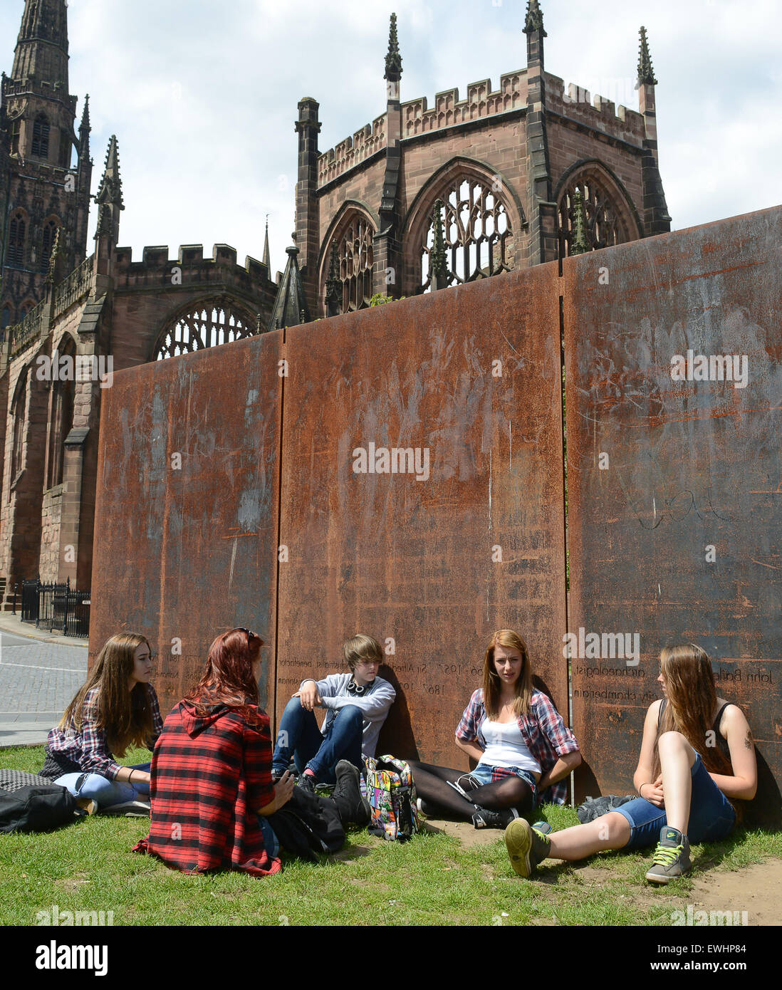 Teenagers teenage youth youths girls hanging out in Coventry UK 2015 Stock Photo