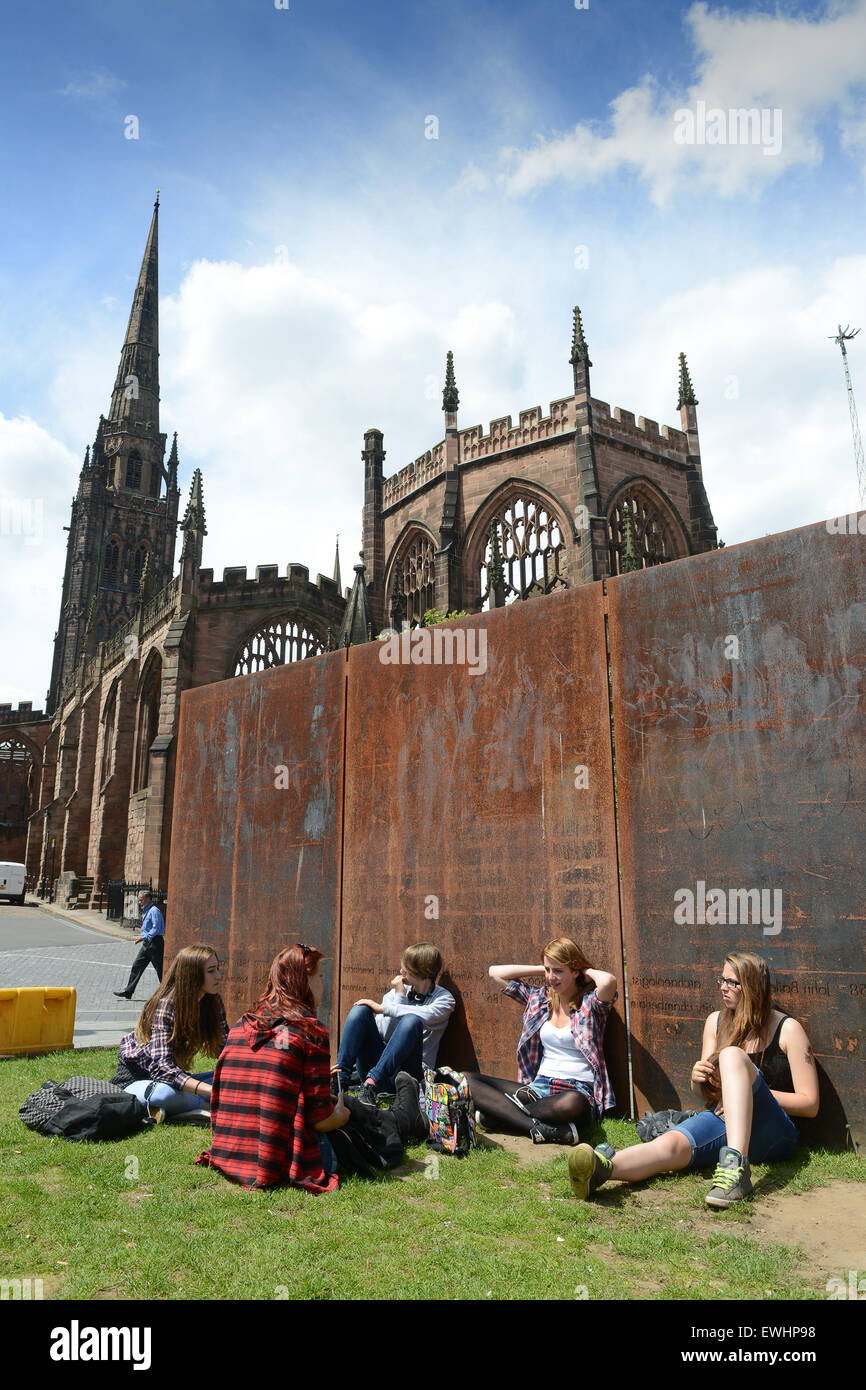 Teenagers teenage youth youths girls hanging out in Coventry UK 2015 Stock Photo
