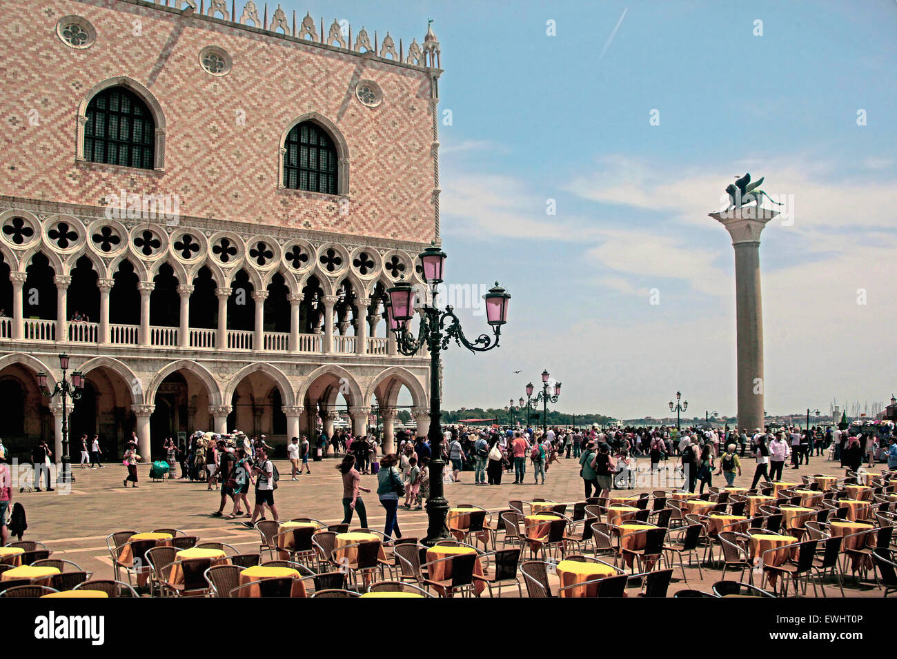 Venice- San Marco Square-Palazzo Ducale and  San Marco Pillar Stock Photo