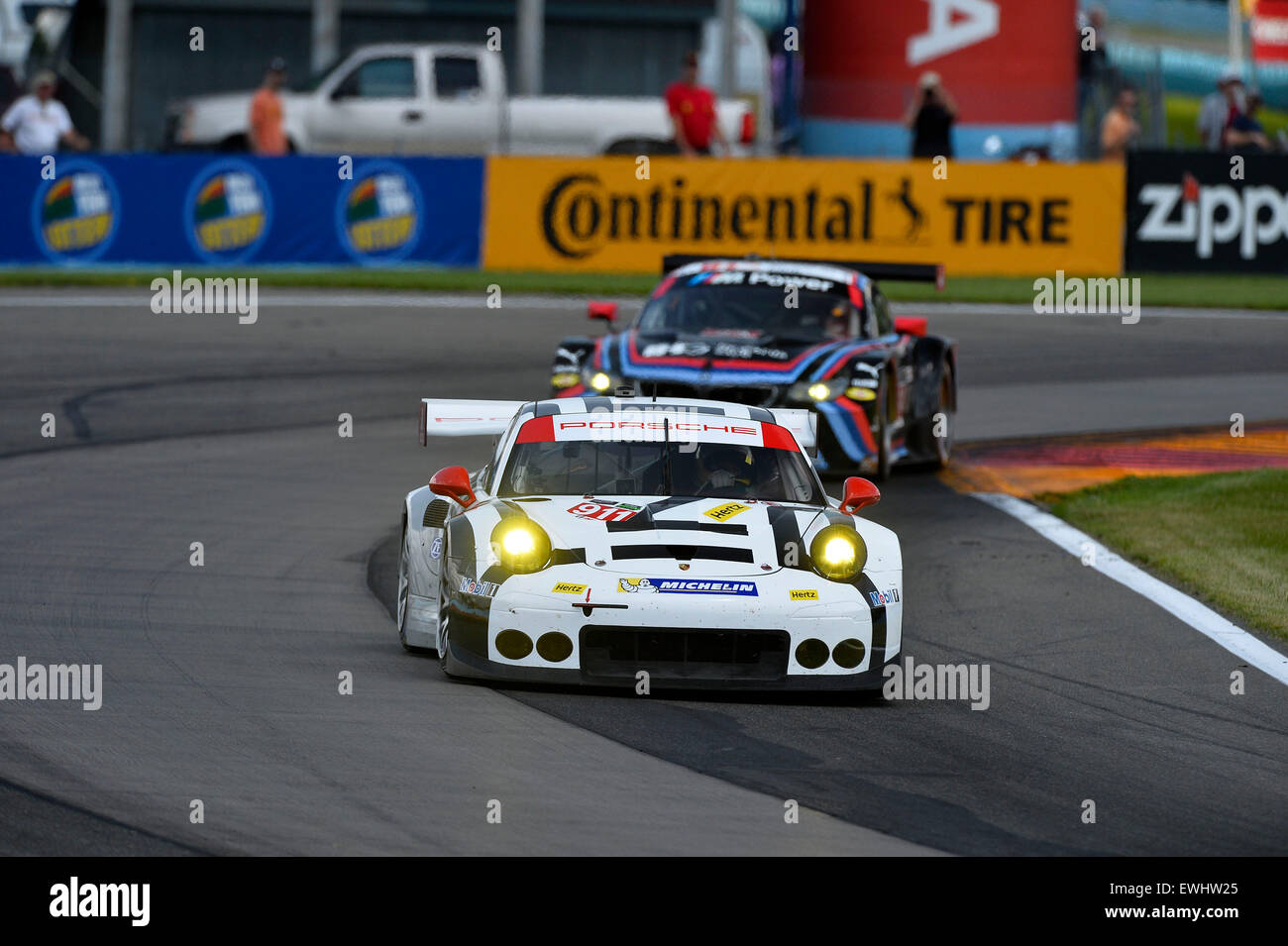 March 14, 2015 - Watkins Glen, NY, U.S. - Watkins Glen, NY - Jun 26, 2015: The Porsche North America races through the turns during a practice session for the Sahlens Six Hours of The Glen for the TUDOR Championship at Watkins Glen International in Watkins Glen, NY. Stock Photo