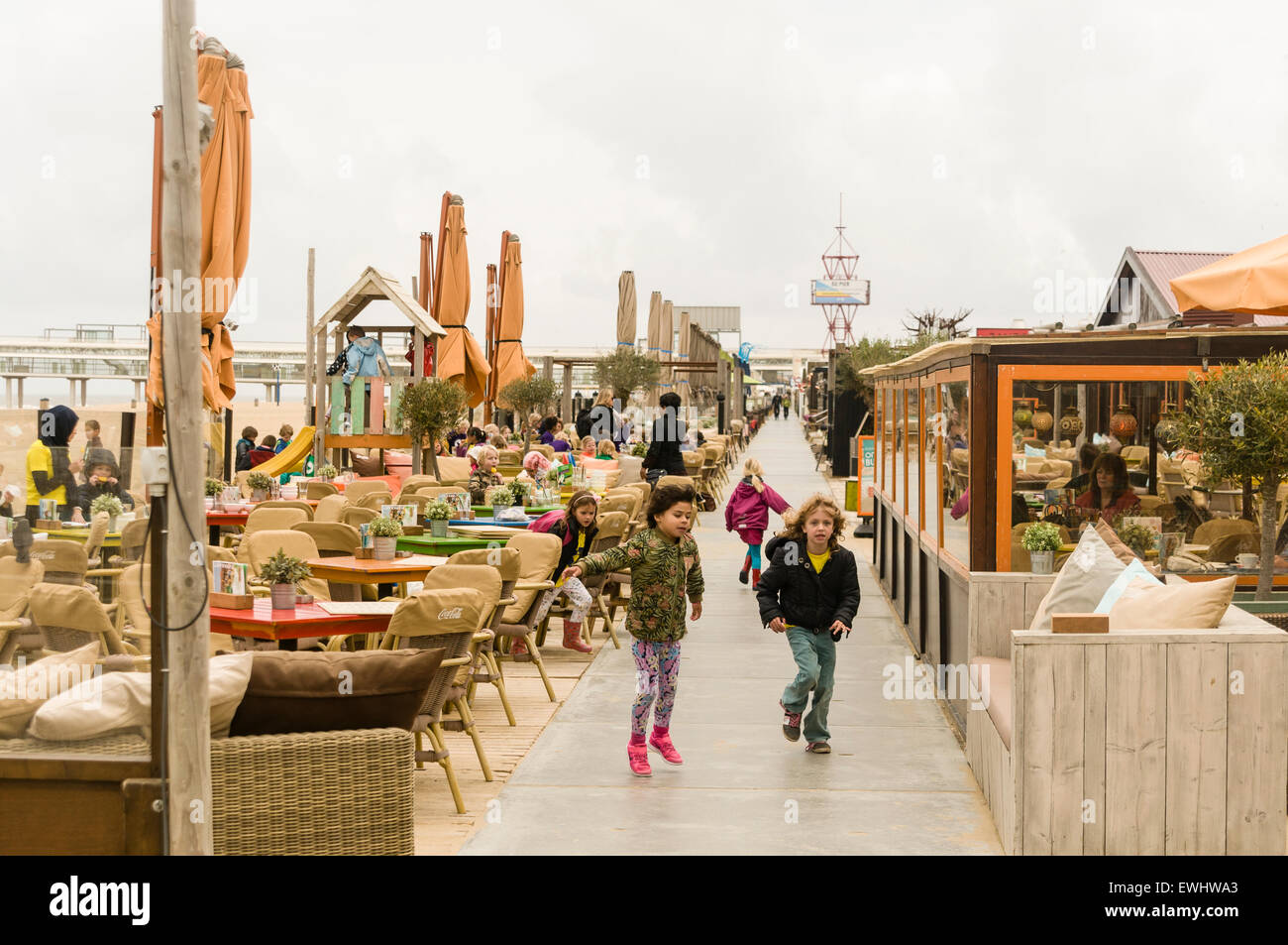 Outdoor restaurant at Scheveningen strand Stock Photo