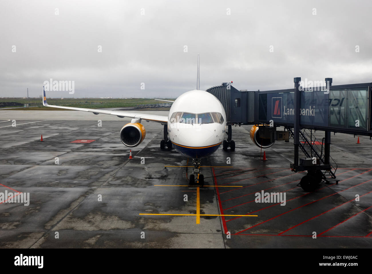 icelandair aircraft on stand at departures gate Keflavik airport Iceland Stock Photo