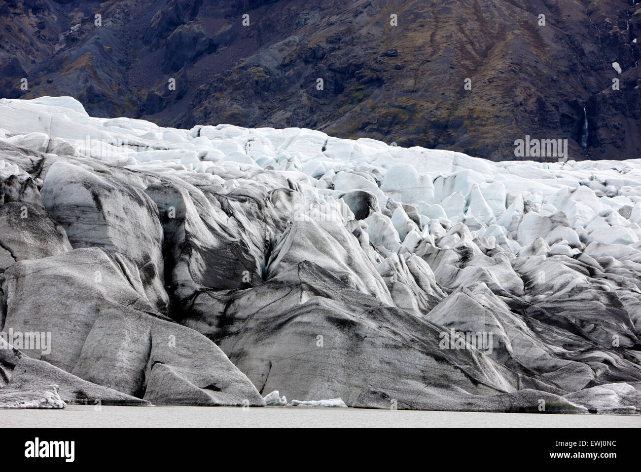 crevasses in end of Skaftafell glacier and lagoon Vatnajokull national park in Iceland Stock Photo