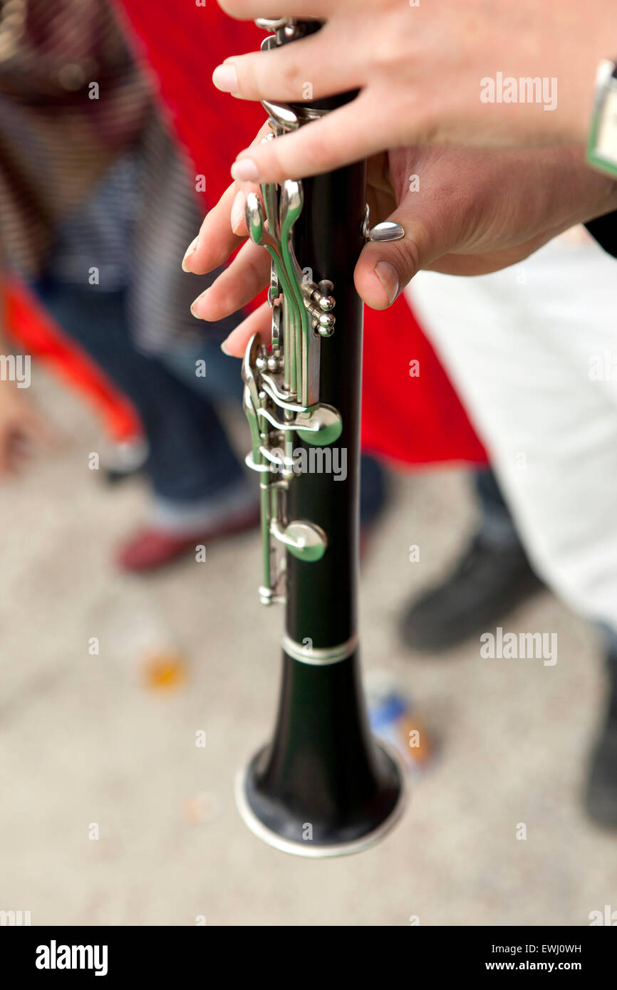 Close up of a clarinetist in a marching band Stock Photo