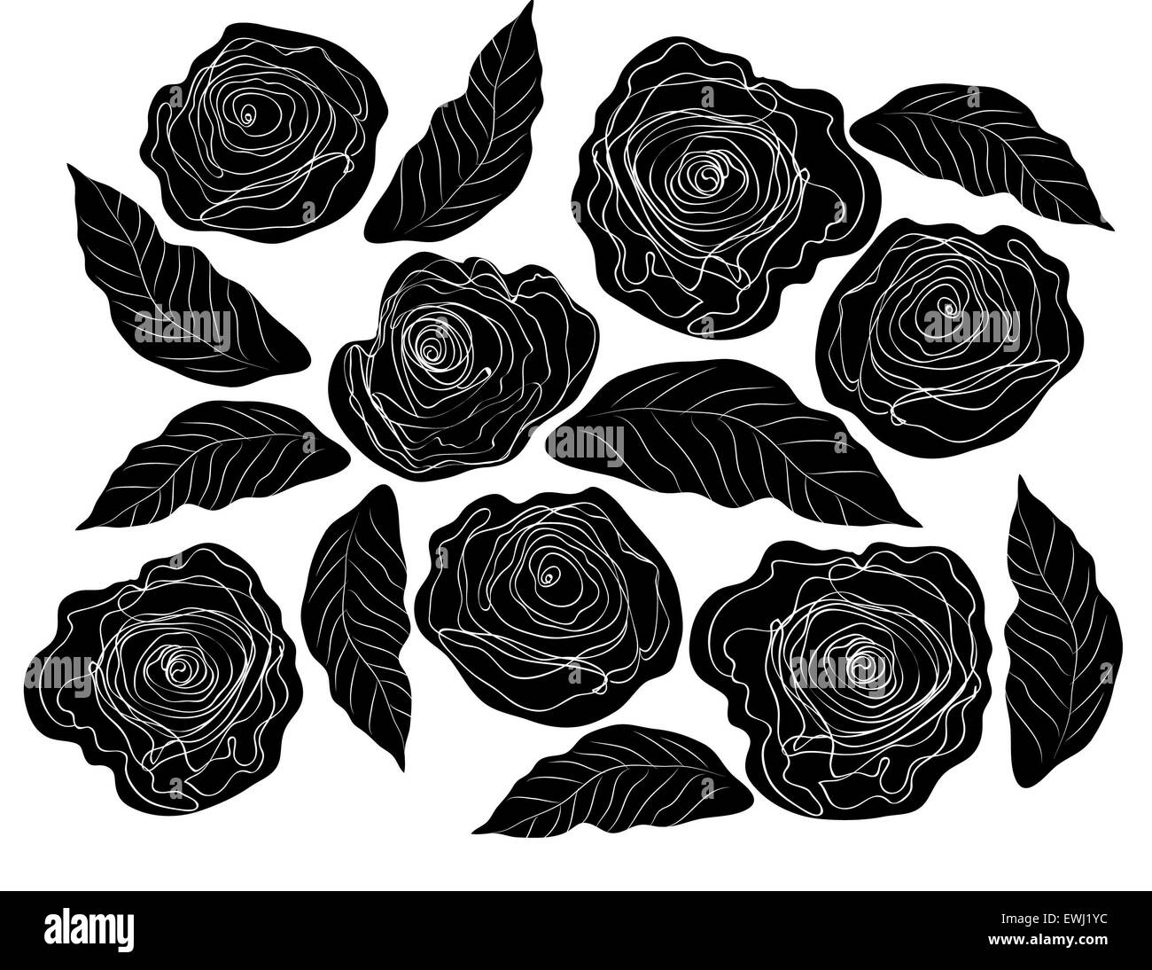 Classic and original floral composition in black and white roses to celebrate love Stock Photo