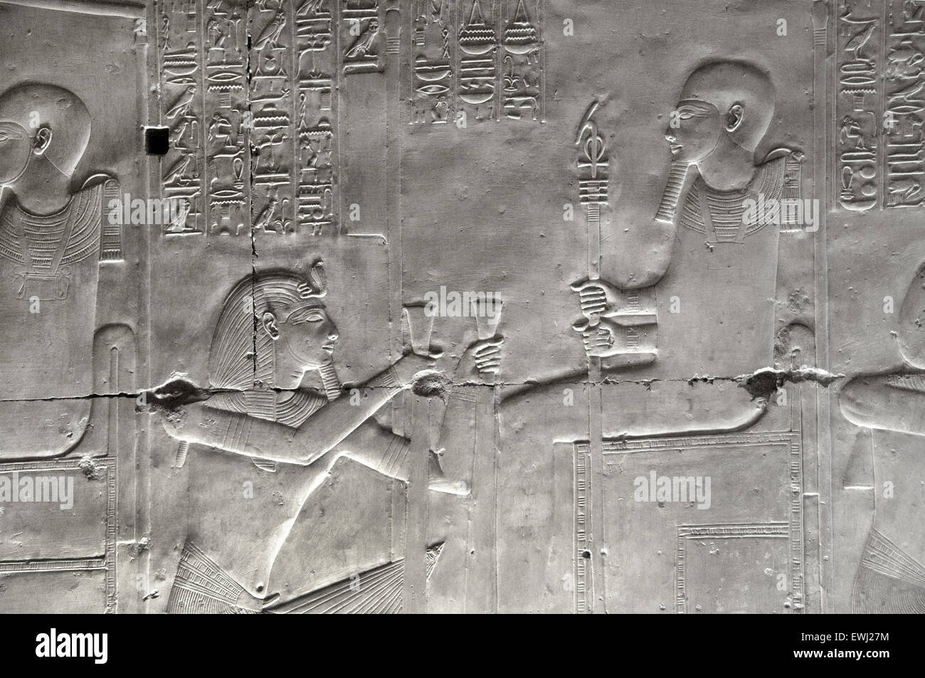 Abydos,Egypt, the mortuary temple of pharaoh Seti I, Menmaatra, (XIX° dyn. 1321-1186 B.C.) - The king incenses the god Ptah Stock Photo