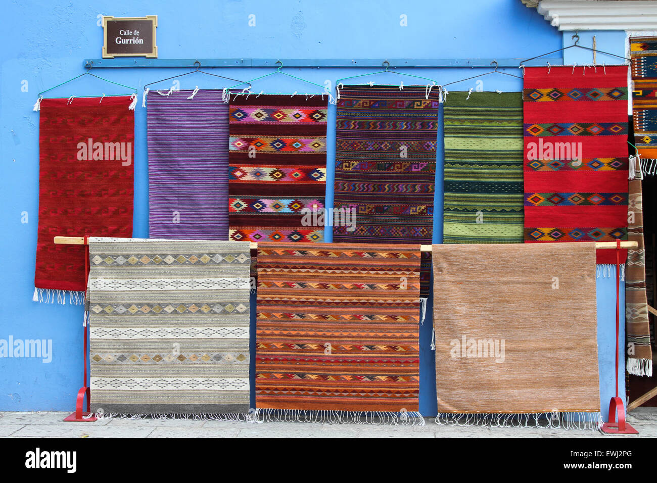 Colorful Mexican Rugs for Sale Stock Photo