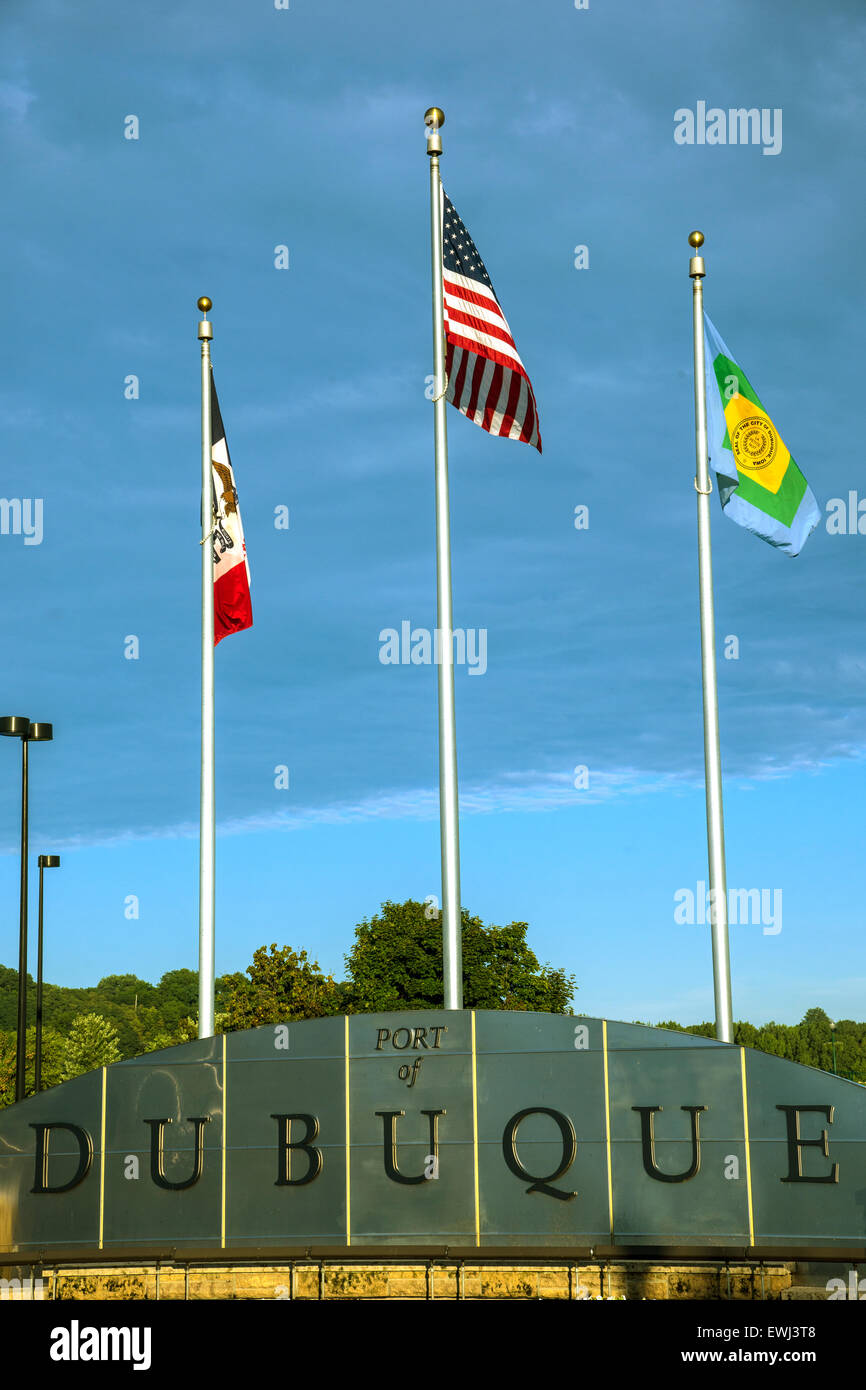 Port of Dubuque entrance along the Mississippi River in Dubuque, Iowa. Stock Photo