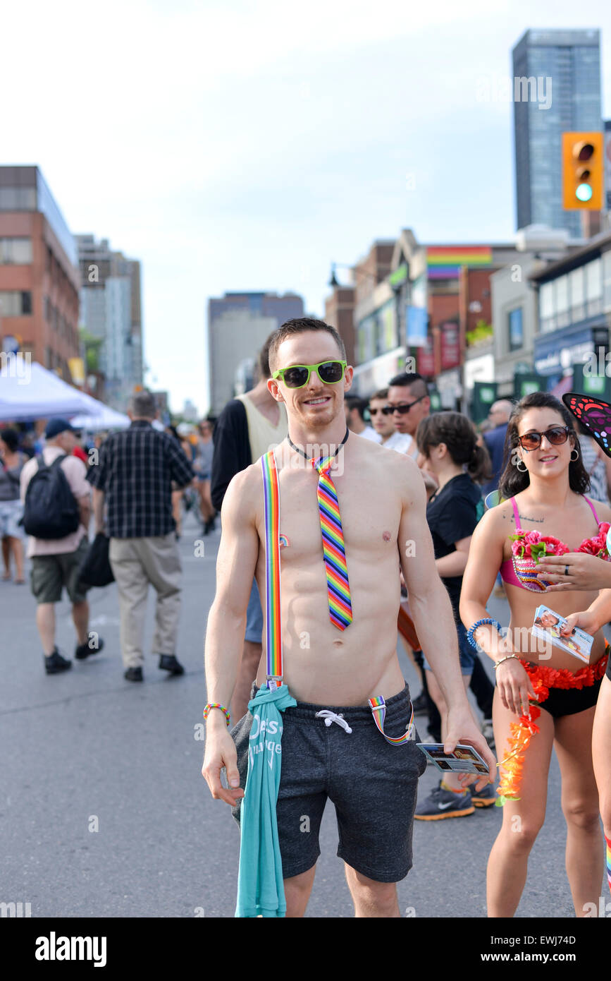 Toronto, Canada. 26th June, 2015. Pride Festival Street fair at Wellesley in Toronto, Canada Posing for photo during fair in Toronto Credit:  NISARGMEDIA/Alamy Live News Stock Photo